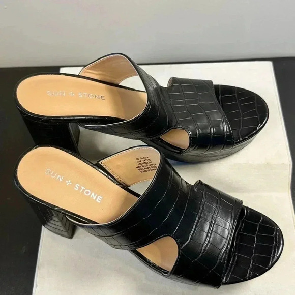 Şun and Stone Dariaa Womens Faux Leather Cut-Out Mule Sandals size 10 black - Picture 8 of 14